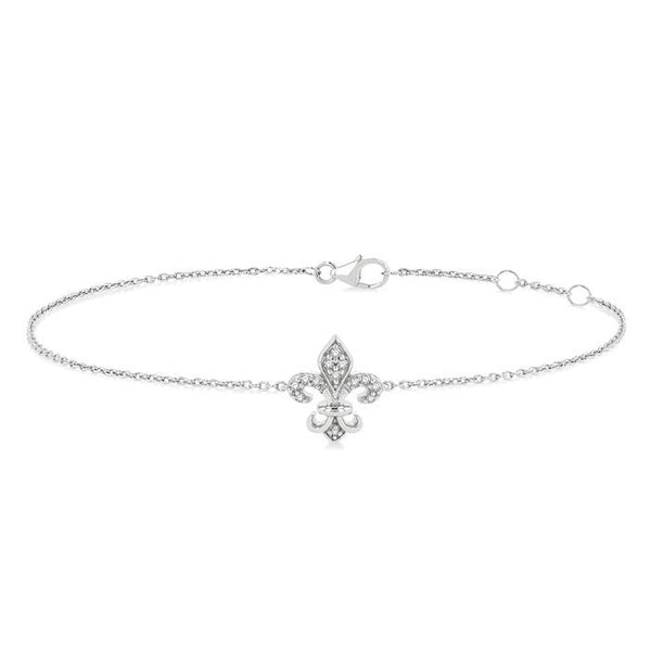 1/20 Ctw Petite Fleur De Lis Round Cut Diamond Fashion Bracelet in 10K White Gold