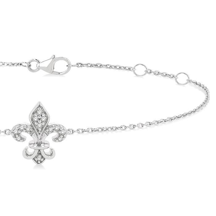 1/20 Ctw Petite Fleur De Lis Round Cut Diamond Fashion Bracelet in 10K White Gold