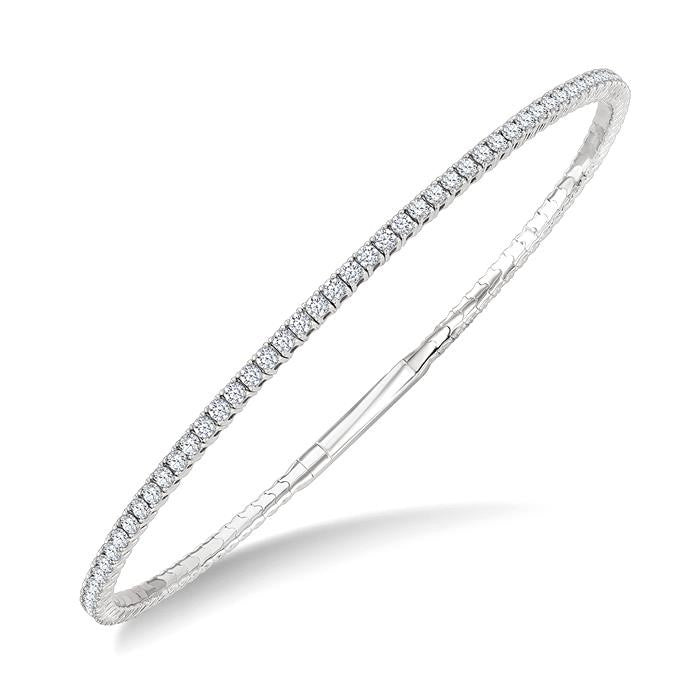 2 Ctw Full Length Round Cut Diamond Straight Flex Bangle in 14K White Gold