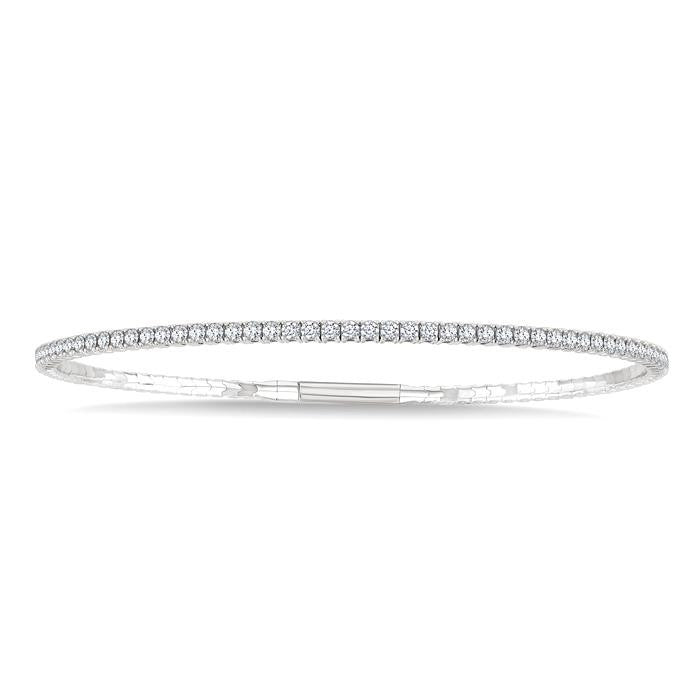 2 Ctw Full Length Round Cut Diamond Straight Flex Bangle in 14K White Gold