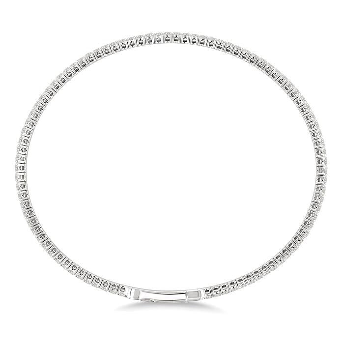 2 Ctw Full Length Round Cut Diamond Straight Flex Bangle in 14K White Gold