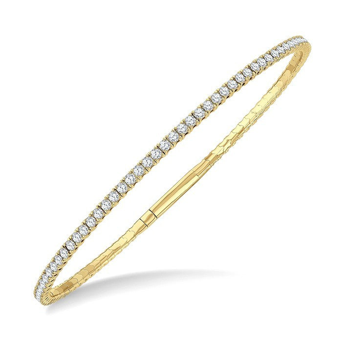 2 Ctw Round Cut Diamond Fullway Straight Flex Bangle in 14K Yellow Gold