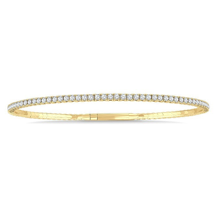 2 Ctw Round Cut Diamond Fullway Straight Flex Bangle in 14K Yellow Gold
