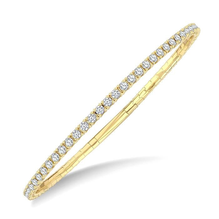 3 Ctw Round Cut Diamond Full way Straight Flex Bangle in 14K Yellow Gold