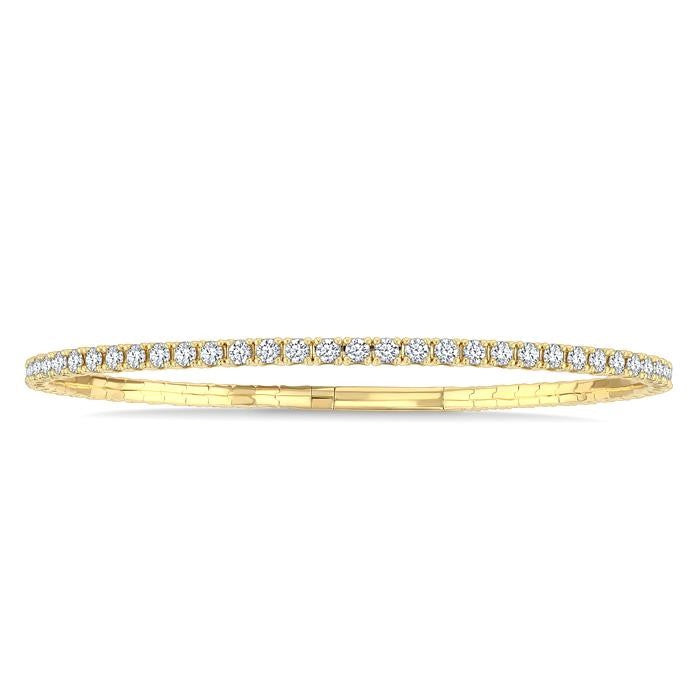 3 Ctw Round Cut Diamond Full way Straight Flex Bangle in 14K Yellow Gold