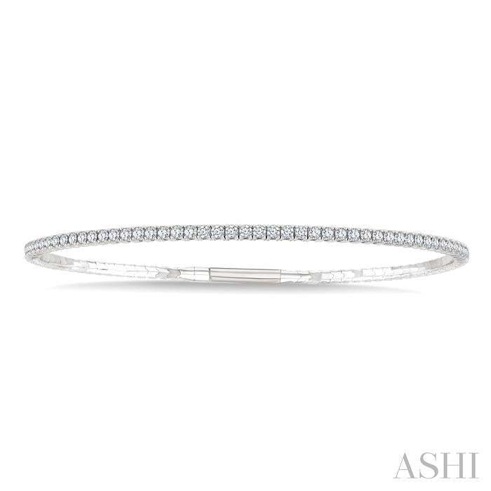 2 Ctw Full Length Round Cut Diamond Straight Flex Bangle in 14K White Gold