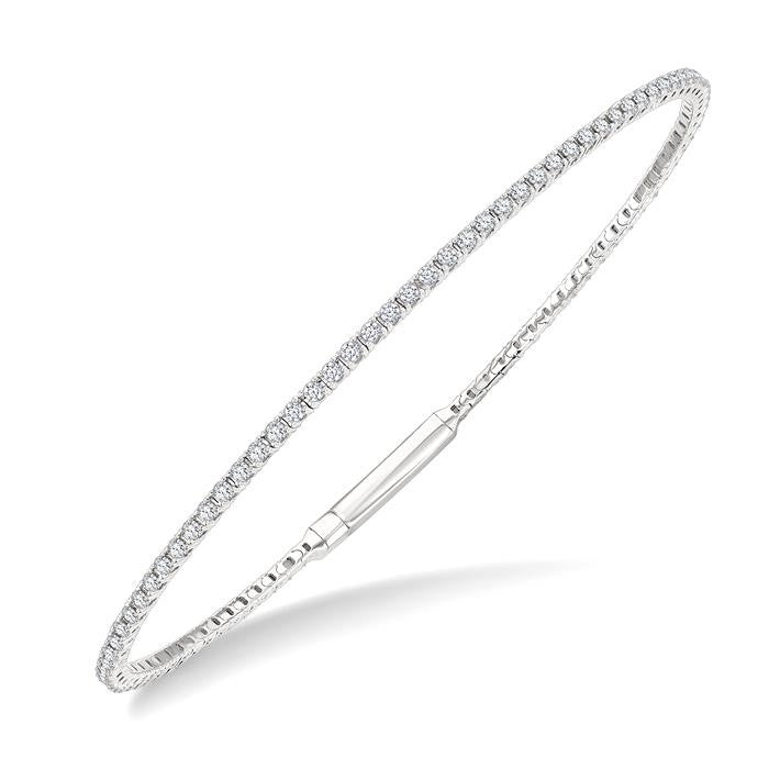 1 Ctw Round Cut Diamond Full way Straight Flex Bangle in 14K White Gold