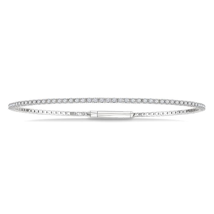 1 Ctw Round Cut Diamond Full way Straight Flex Bangle in 14K White Gold