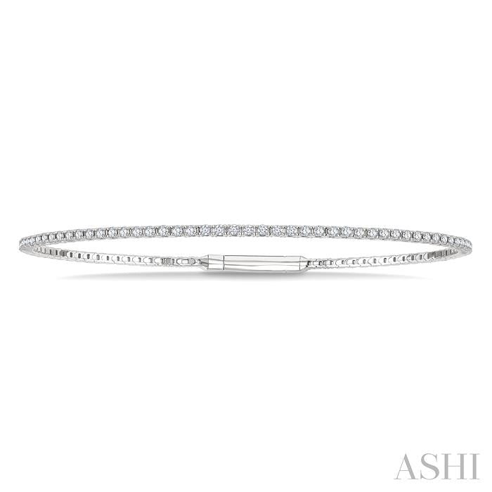 1 Ctw Round Cut Diamond Full way Straight Flex Bangle in 14K White Gold