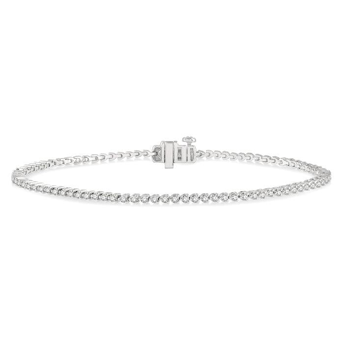 1 Ctw Tri-Prong Round Cut Diamond Tennis Bracelet in 14K White Gold