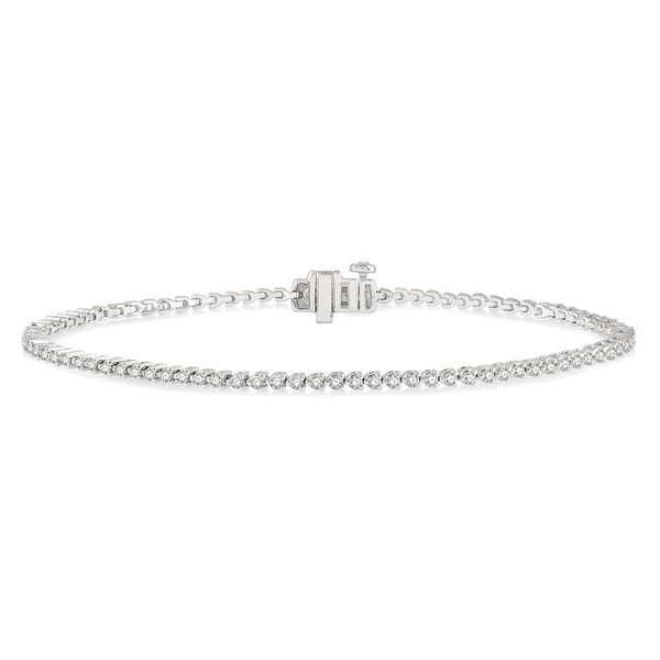 1 Ctw Tri-Prong Round Cut Diamond Tennis Bracelet in 14K White Gold