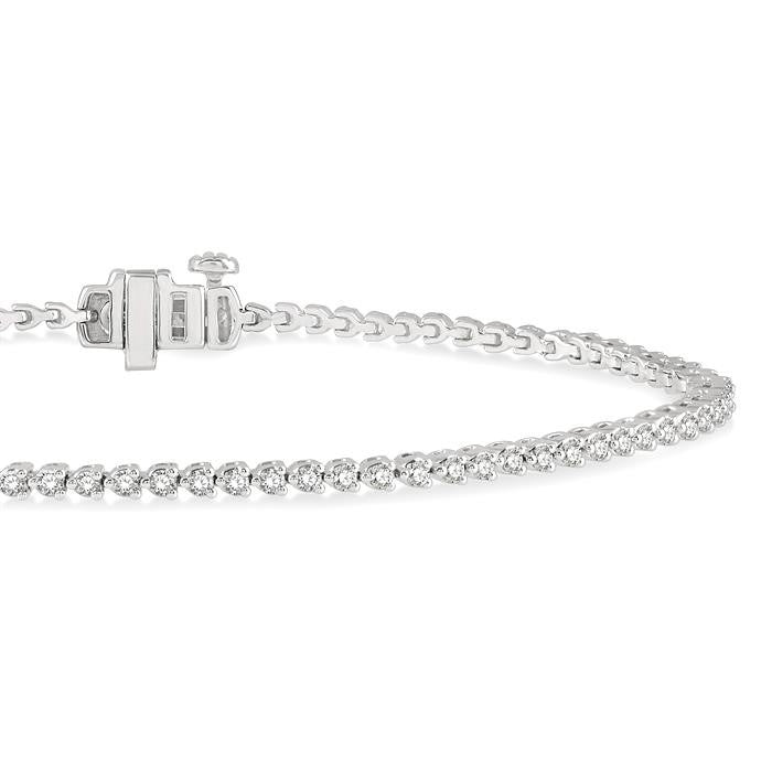 1 Ctw Tri-Prong Round Cut Diamond Tennis Bracelet in 14K White Gold