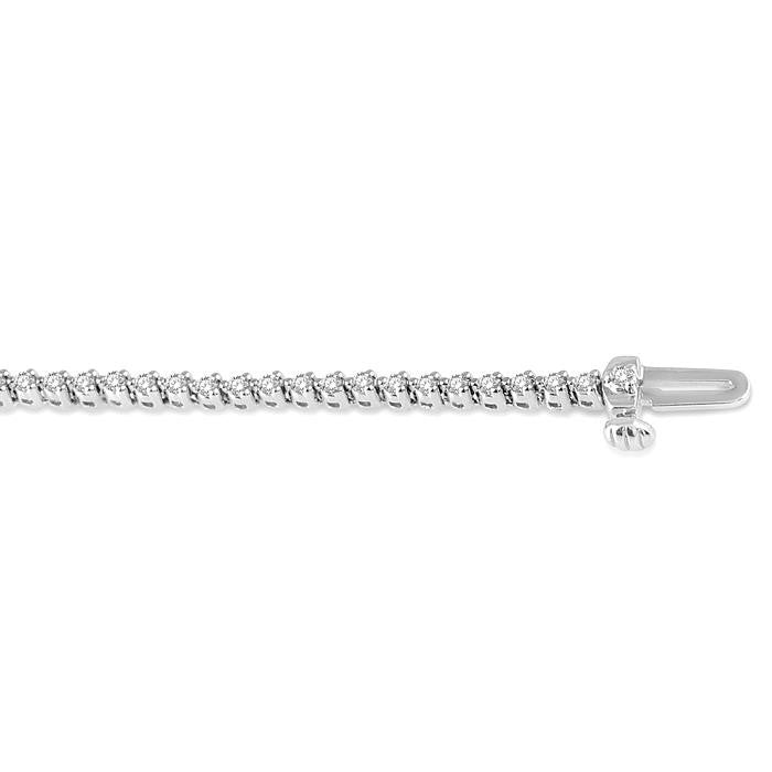 1 Ctw Tri-Prong Round Cut Diamond Tennis Bracelet in 14K White Gold