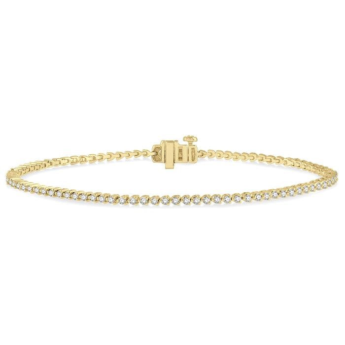 1 Ctw Tri-Prong Round Cut Diamond Tennis Bracelet in 14K Yellow Gold