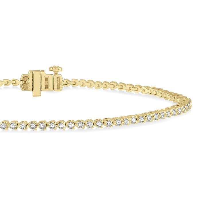 1 Ctw Tri-Prong Round Cut Diamond Tennis Bracelet in 14K Yellow Gold