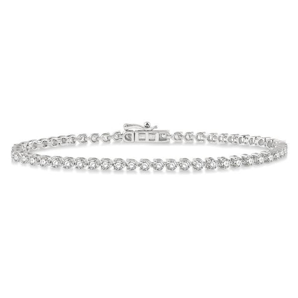 2 Ctw Tri-Prong Round Cut Diamond Tennis Bracelet in 14K White Gold