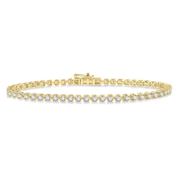 2 Ctw Tri-Prong Round Cut Diamond Tennis Bracelet in 14K Yellow Gold