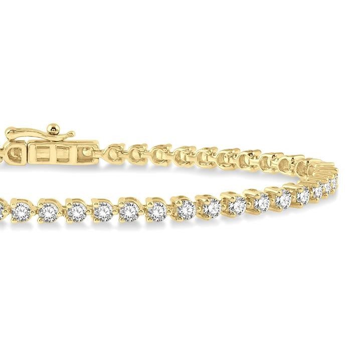 2 Ctw Tri-Prong Round Cut Diamond Tennis Bracelet in 14K Yellow Gold