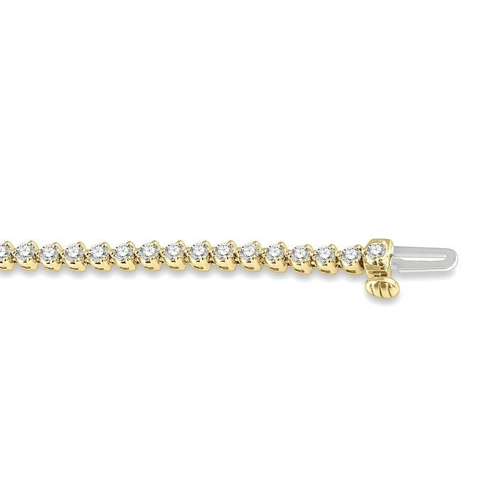 2 Ctw Tri-Prong Round Cut Diamond Tennis Bracelet in 14K Yellow Gold