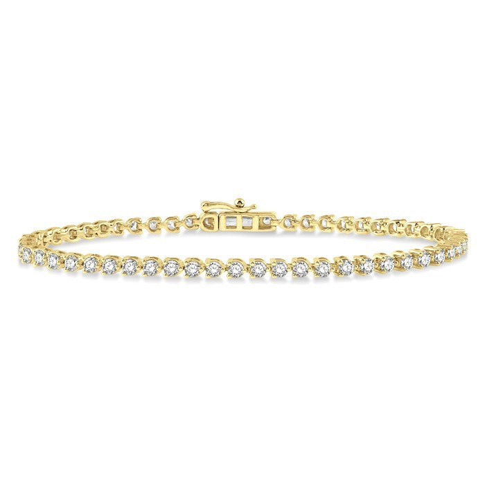2 Ctw Round Cut Diamond 3-Prong Tennis Bracelet in 14K Yellow Gold