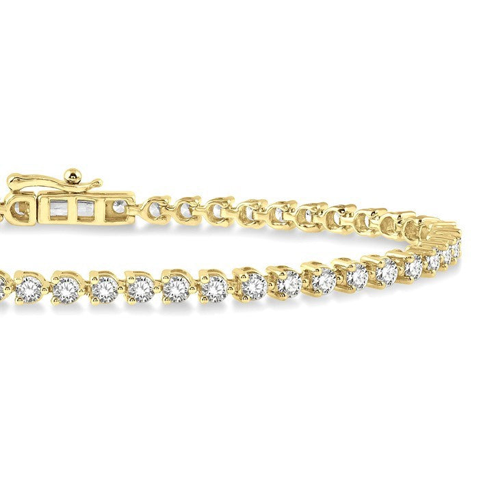 2 Ctw Round Cut Diamond 3-Prong Tennis Bracelet in 14K Yellow Gold