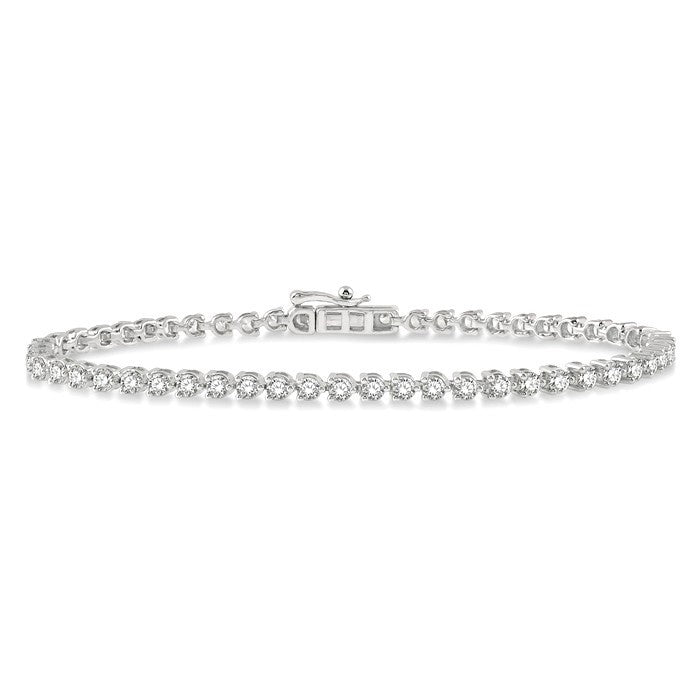 3 Ctw Round Cut Diamond 3-Prong Tennis Bracelet in 18K White Gold