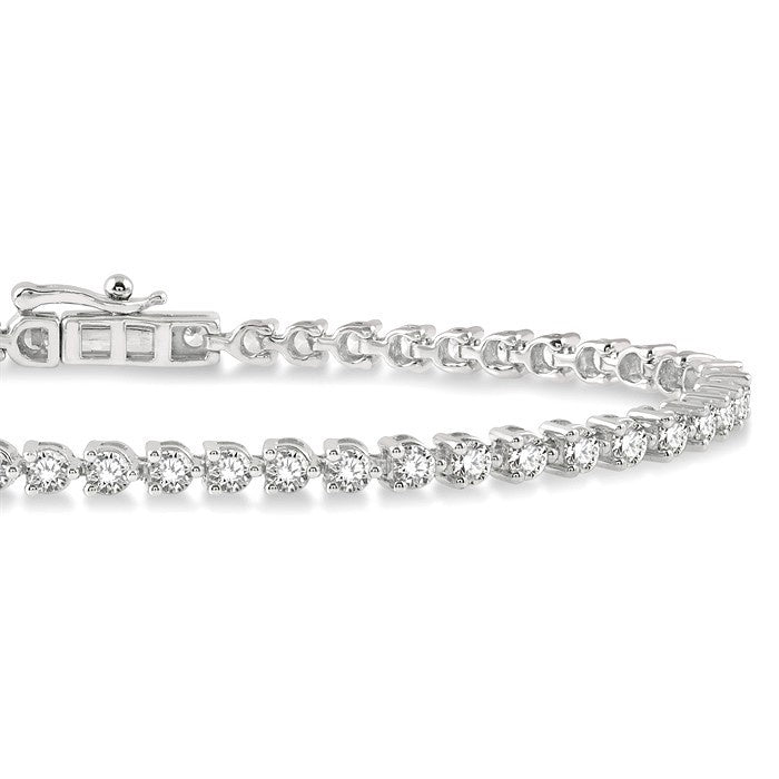 3 Ctw Round Cut Diamond 3-Prong Tennis Bracelet in 18K White Gold