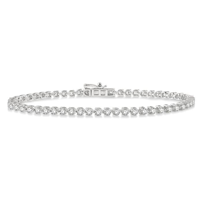 3 Ctw Tri-Prong Round Cut Diamond Tennis Bracelet in 14K White Gold
