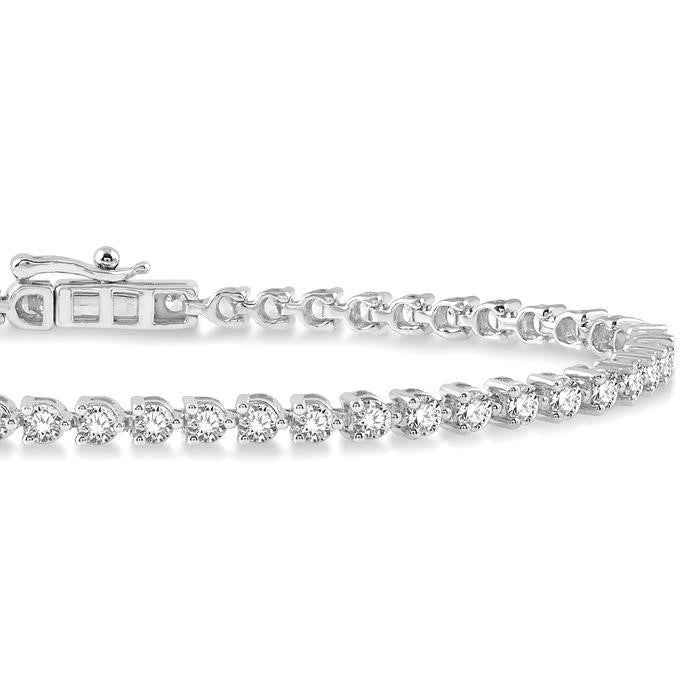 3 Ctw Tri-Prong Round Cut Diamond Tennis Bracelet in 14K White Gold