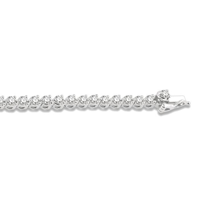 3 Ctw Tri-Prong Round Cut Diamond Tennis Bracelet in 14K White Gold