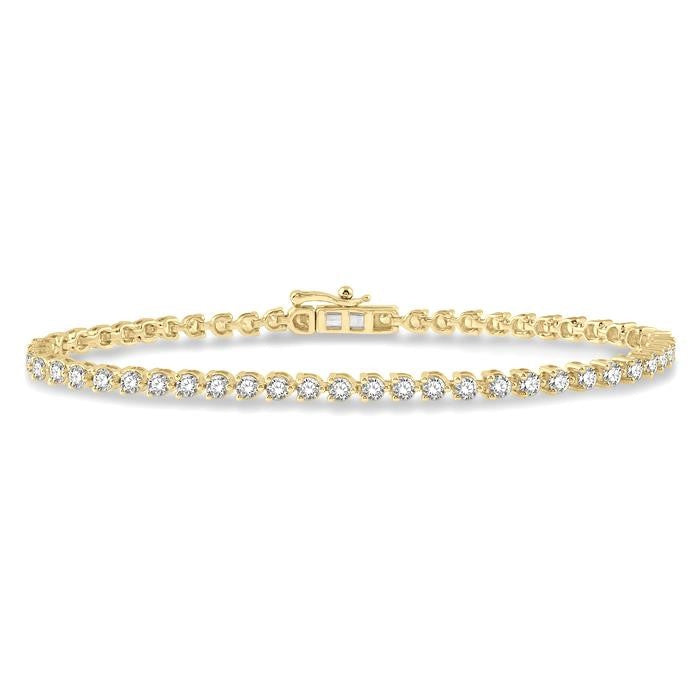 3 Ctw Tri-Prong Round Cut Diamond Tennis Bracelet in 14K Yellow Gold