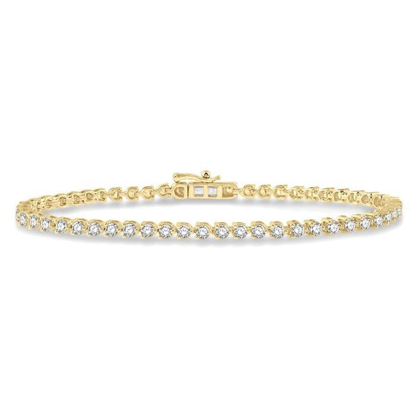 3 Ctw Tri-Prong Round Cut Diamond Tennis Bracelet in 14K Yellow Gold