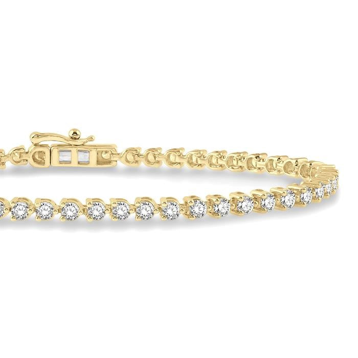 3 Ctw Tri-Prong Round Cut Diamond Tennis Bracelet in 14K Yellow Gold