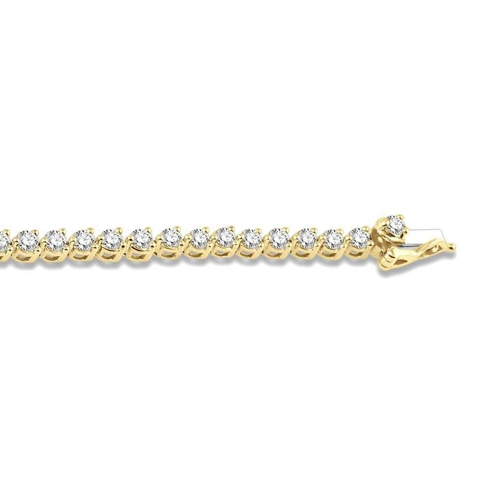 3 Ctw Tri-Prong Round Cut Diamond Tennis Bracelet in 14K Yellow Gold