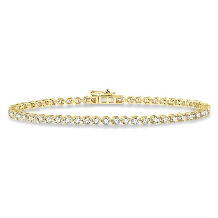 3 Ctw Round Cut Diamond 3-Prong Tennis Bracelet in 14K Yellow Gold