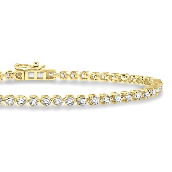 3 Ctw Round Cut Diamond 3-Prong Tennis Bracelet in 14K Yellow Gold