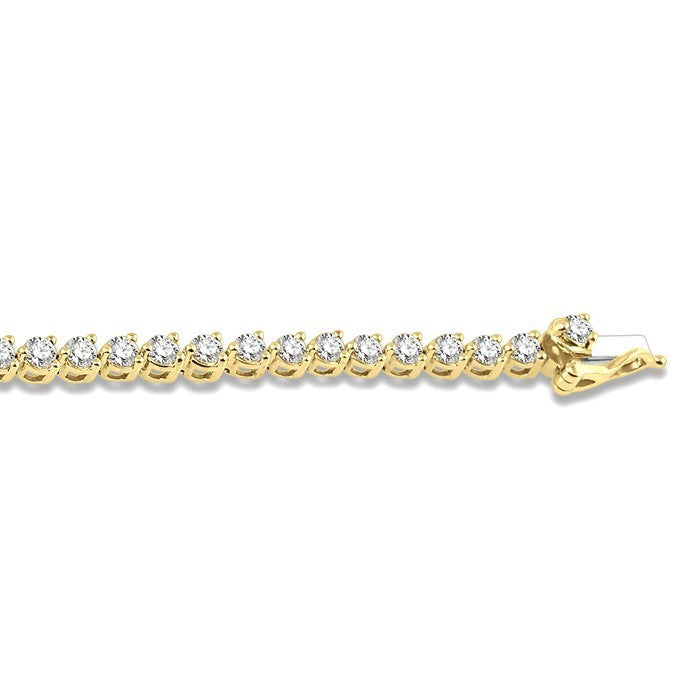 3 Ctw Round Cut Diamond 3-Prong Tennis Bracelet in 14K Yellow Gold