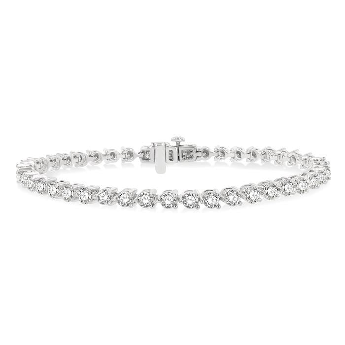 4 Ctw Round Cut Diamond 3-Prong Tennis Bracelet in 14K White Gold