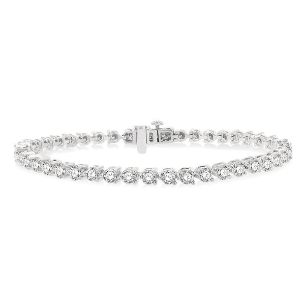 4 Ctw Round Cut Diamond 3-Prong Tennis Bracelet in 14K White Gold