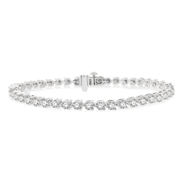 4 Ctw Round Cut Diamond 3-Prong Tennis Bracelet in 14K White Gold