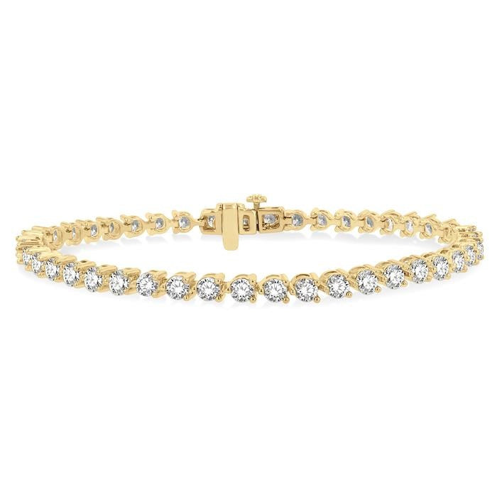 4 Ctw Round Cut Diamond 3-Prong Tennis Bracelet in 14K Yellow Gold