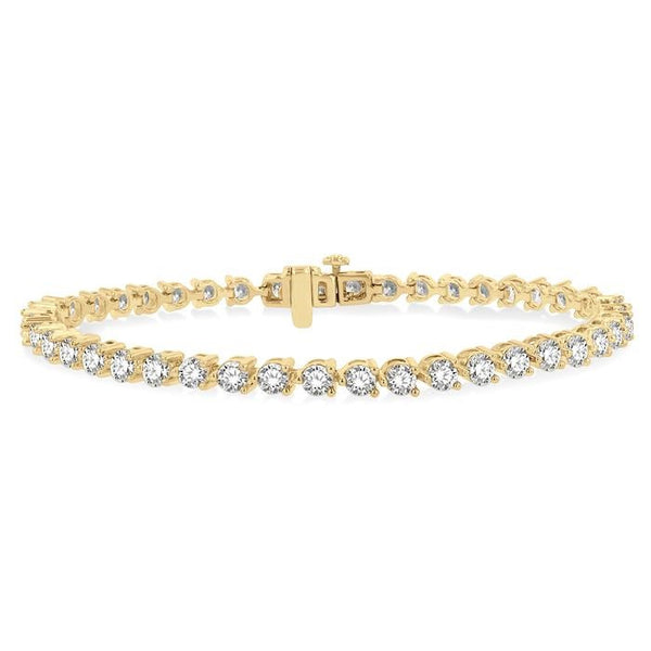 4 Ctw Round Cut Diamond 3-Prong Tennis Bracelet in 14K Yellow Gold