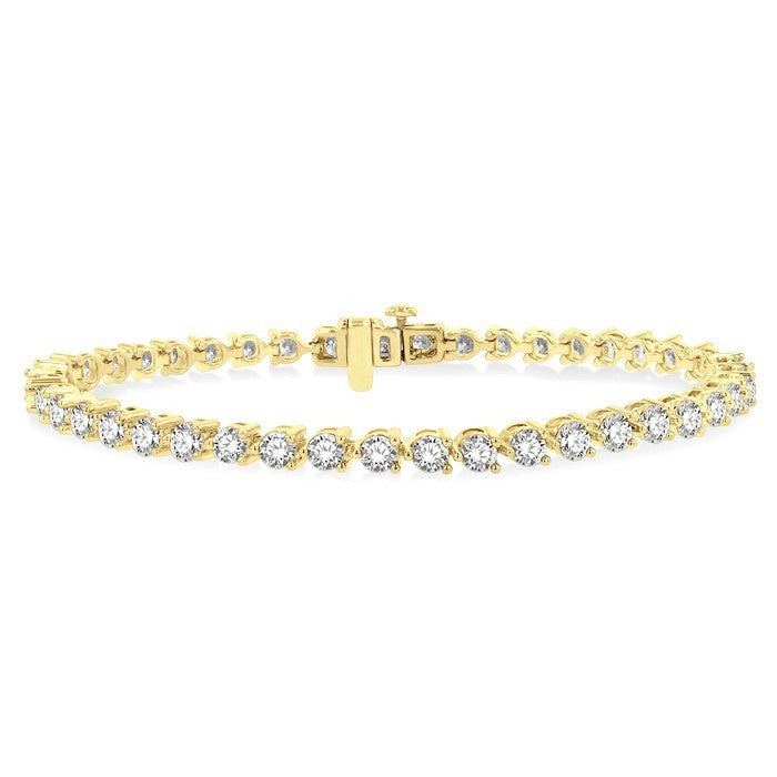 4 Ctw Round Cut Diamond 3-Prong Tennis Bracelet in 14K Yellow Gold