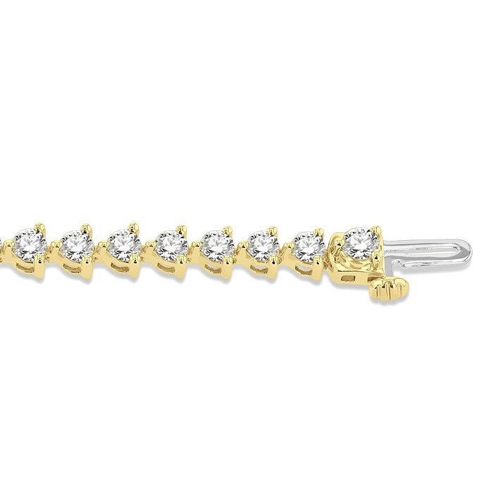 4 Ctw Round Cut Diamond 3-Prong Tennis Bracelet in 14K Yellow Gold