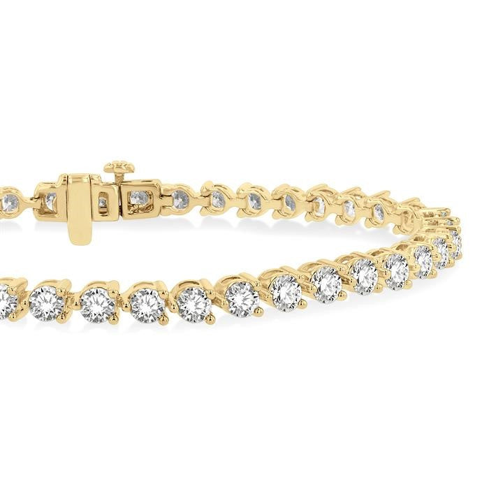 5 Ctw Round Cut Diamond 3-Prong Tennis Bracelet in 14K Yellow Gold