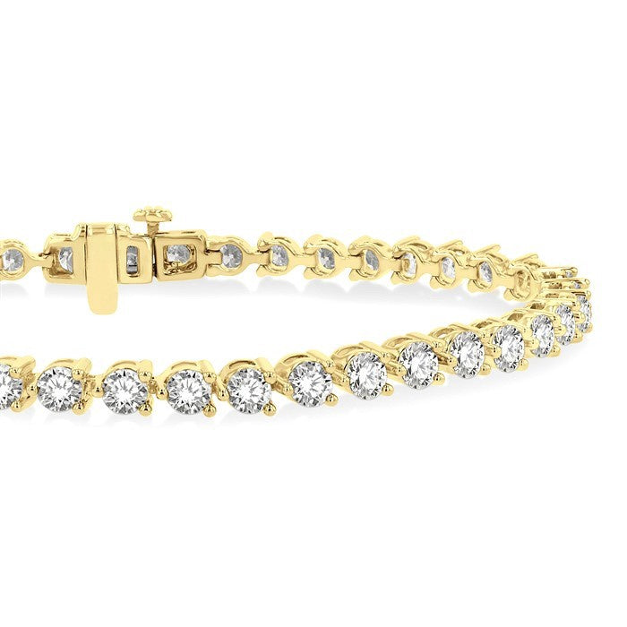 5 Ctw Round Cut Diamond 3-Prong Tennis Bracelet in 14K Yellow Gold
