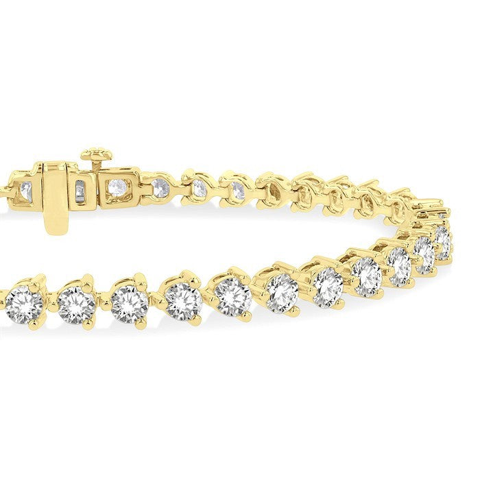 6 Ctw Round Cut Diamond 3-Prong Tennis Bracelet in 14K Yellow Gold