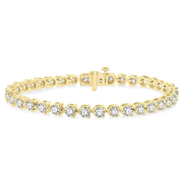 7 Ctw Tri-Prong Round Cut Diamond Tennis Bracelet in 14K Yellow Gold