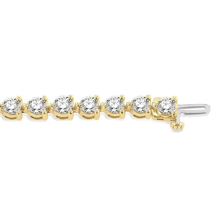 8 Ctw 3 Prong Round Cut Diamond Tennis Bracelet in 14K Yellow Gold