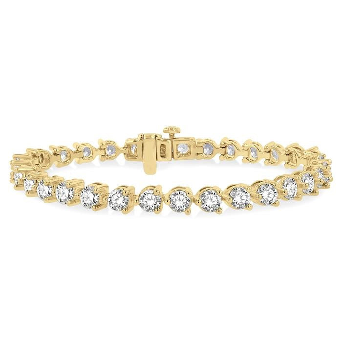 9 Ctw 3 Prong Round Cut Diamond Tennis Bracelet in 14K Yellow Gold